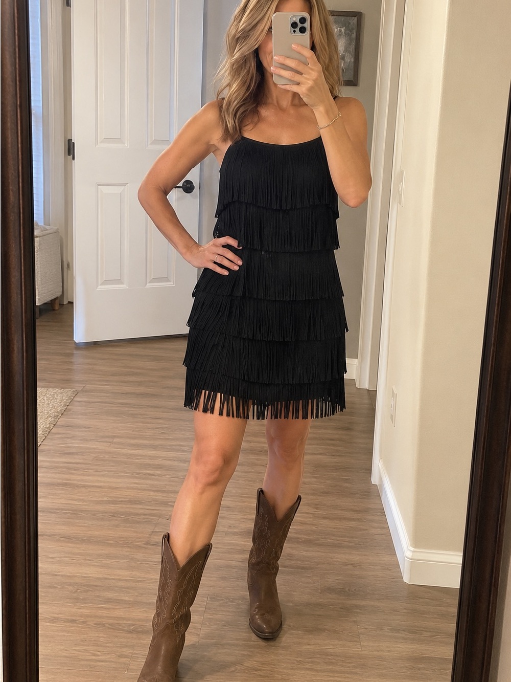 Francesca’s Audrey Parks Black Fringe Western Cowgirl Dress Size M